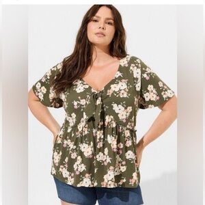 Torrid Green Floral V-Neck Blouse